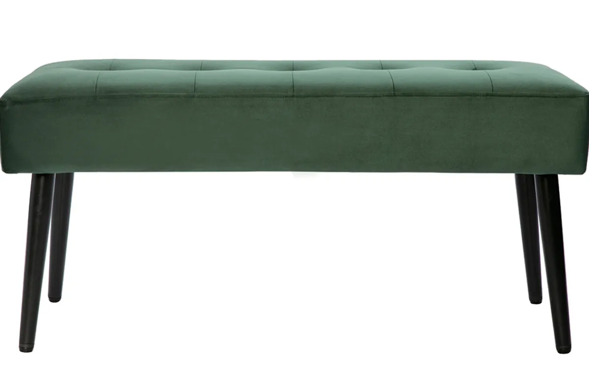 Miliboo Gepolsterte Design-Bank aus dunkelgrünem Samtstoff und schwarzem Metall L95 cm GUESTA* Bänke|Flurmöbel