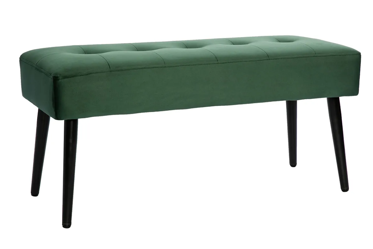Miliboo Gepolsterte Design-Bank aus dunkelgrünem Samtstoff und schwarzem Metall L95 cm GUESTA* Bänke|Flurmöbel