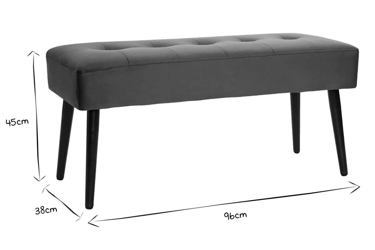 Miliboo Gepolsterte Design-Bank aus dunkelgrünem Samtstoff und schwarzem Metall L95 cm GUESTA* Bänke|Flurmöbel