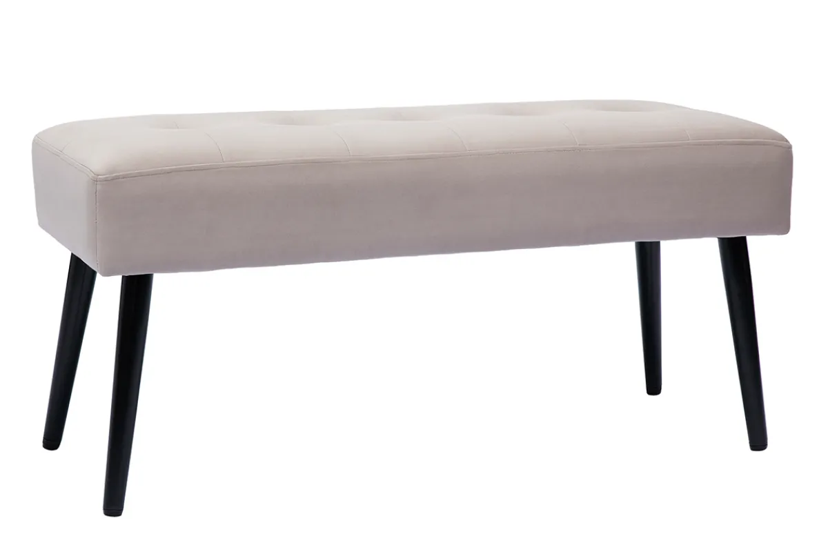 Miliboo Gepolsterte Design-Bank aus taupefarbenem Samtstoff und schwarzem Metall L95 cm GUESTA* Bänke|Flurmöbel