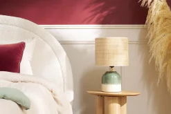 Miliboo Grüne Keramiktischlampe mit Rattanlampenschirm H35 cm PIEGA* Tischlampe|Tischlampe