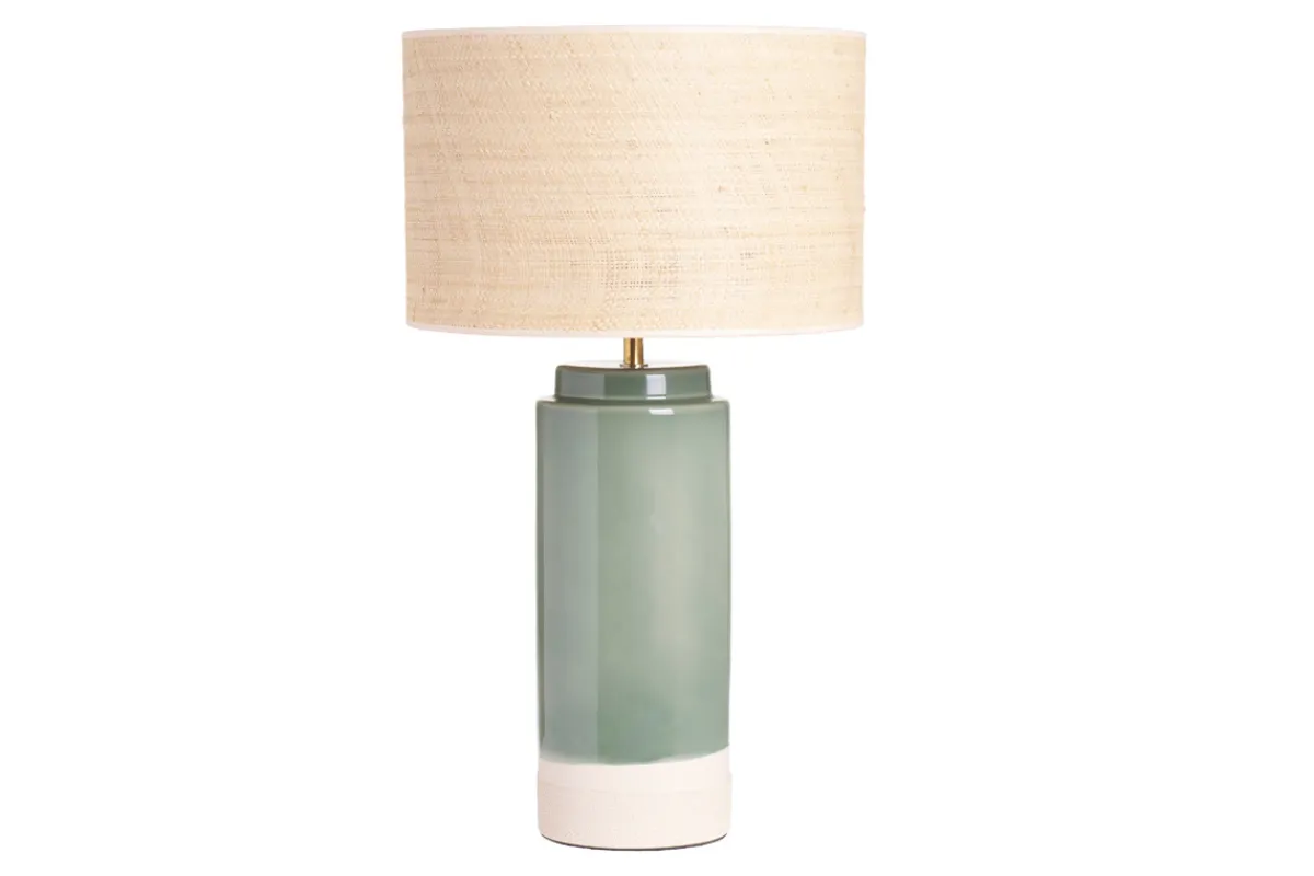 Miliboo Grüne Tischlampe aus Keramik mit einem Lampenschirm aus Rattan H64 cm MAJES* Tischlampe|Tischlampe