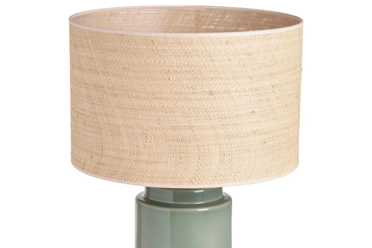 Miliboo Grüne Tischlampe aus Keramik mit einem Lampenschirm aus Rattan H64 cm MAJES* Tischlampe|Tischlampe