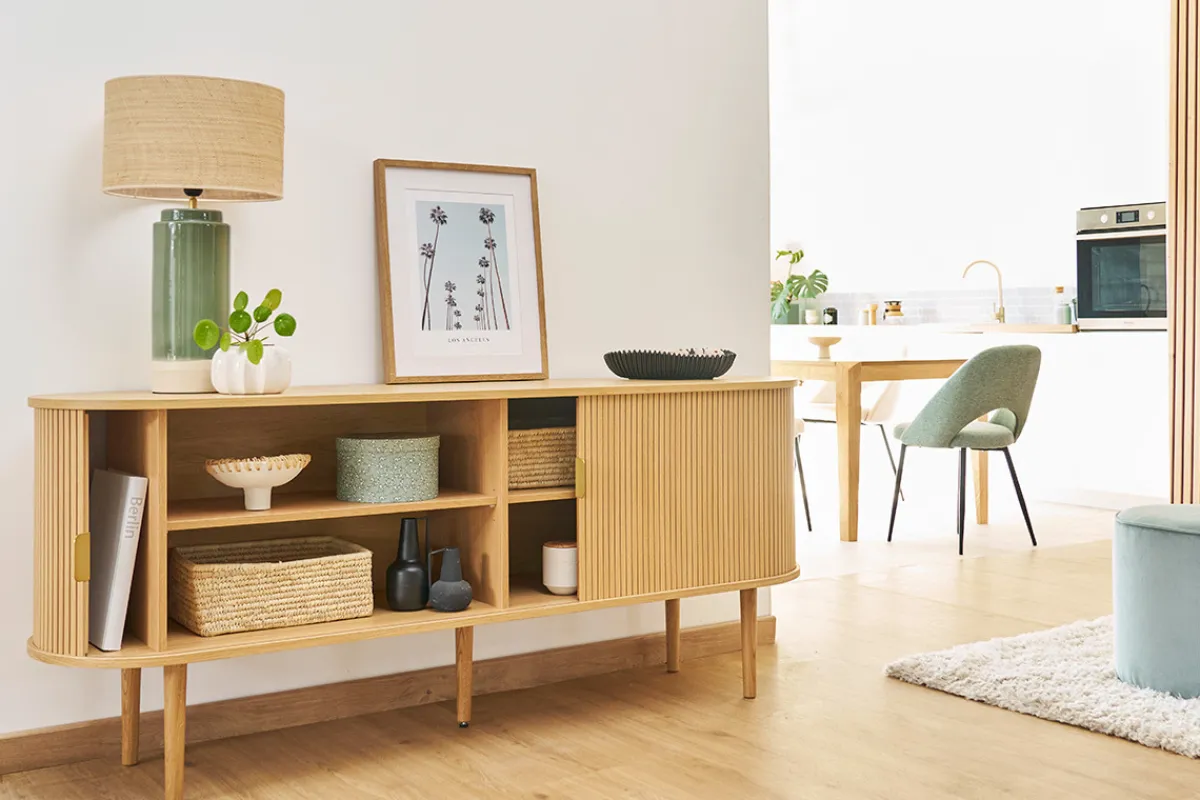 Miliboo Helle Eiche Vintage-Buffet mit 2 Schiebetüren und Stauraum L180 cm EPIC* Sideboards