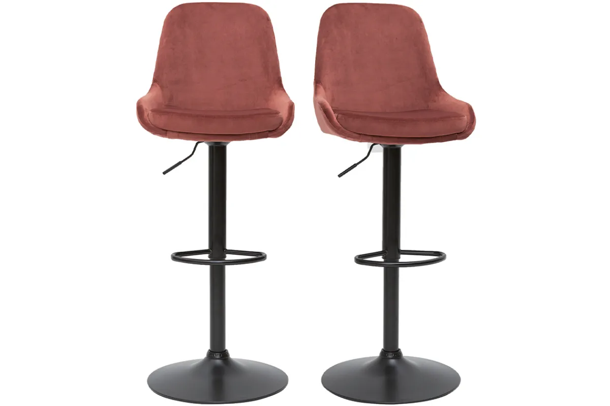 Miliboo Höhenverstellbare Design-Barhocker roter Samt (2er-Set) HOLO* Barhocker