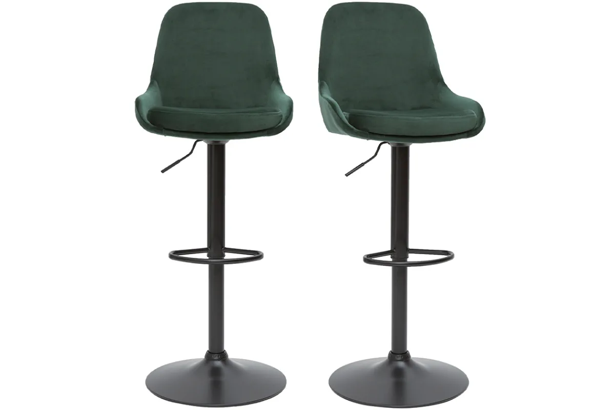 Miliboo Höhenverstellbare Design-Barhocker grüner Samt (2er-Set) HOLO* Barhocker