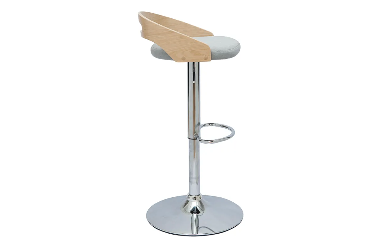 Miliboo Höhenverstellbarer Barhocker helles Holz mit hellgrauem Stoff MANO* Barhocker