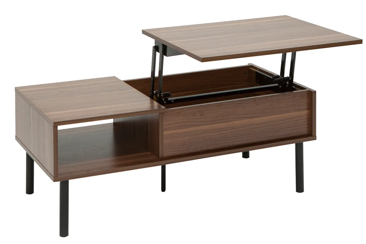Miliboo Hochklappbarer Couchtisch aus dunklem Holz und Metall B100 cm KANE* Couchtische
