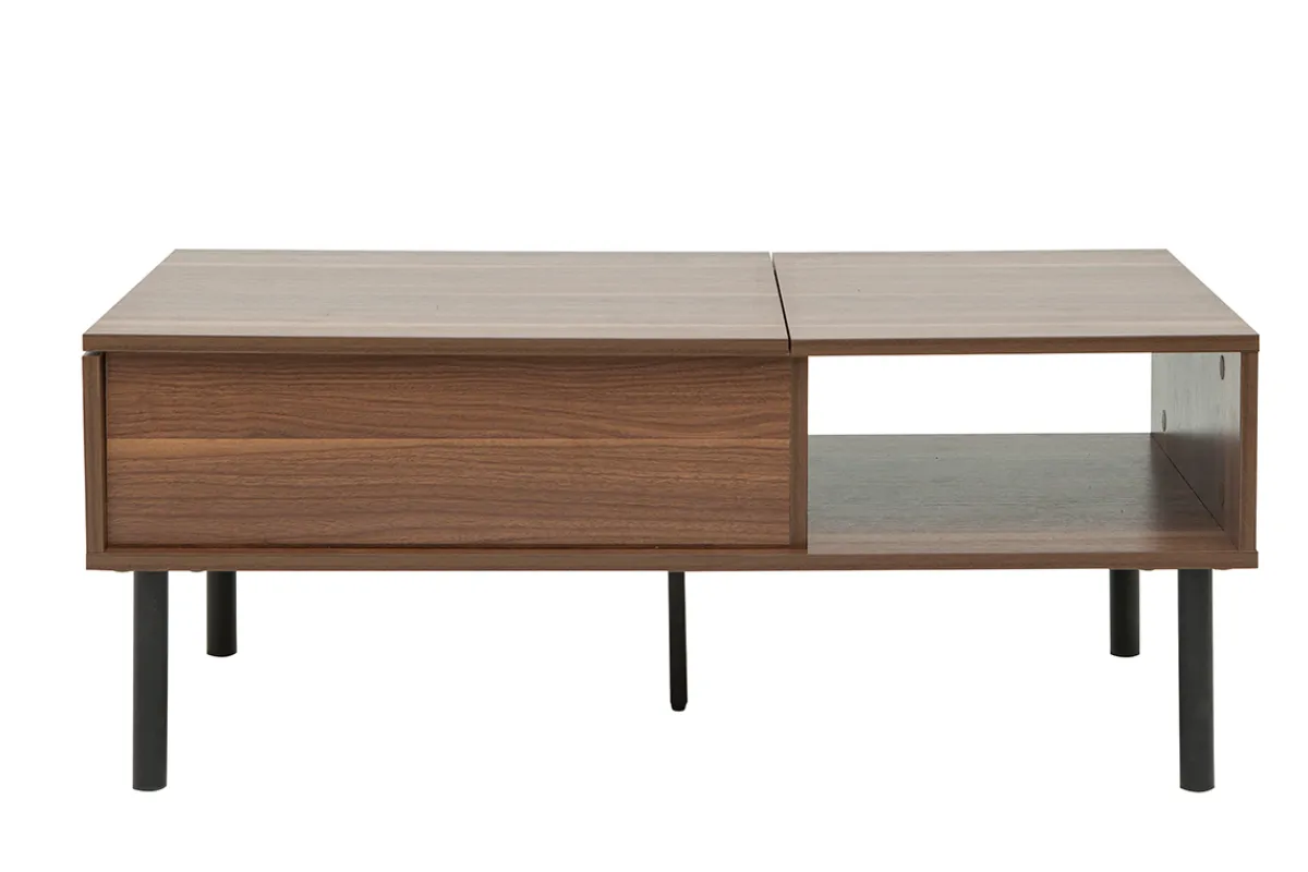 Miliboo Hochklappbarer Couchtisch aus dunklem Holz und Metall B100 cm KANE* Couchtische