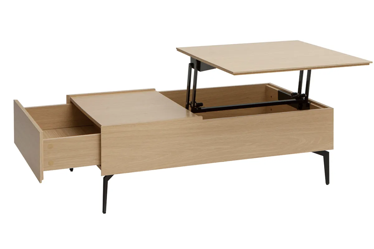 Miliboo Hochklappbarer Couchtisch aus hellem Holz und schwarzem Metall L102,5 cm SEDA* Couchtische