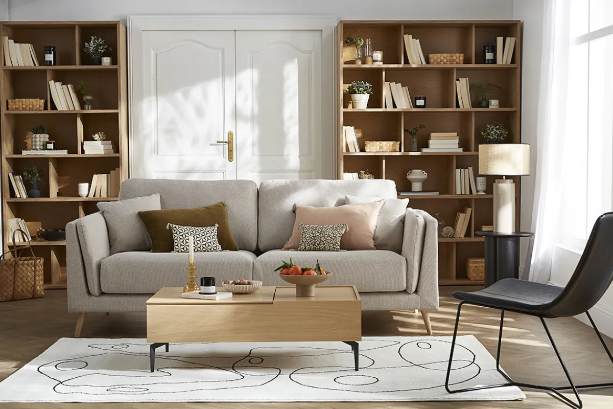 Miliboo Hochklappbarer Couchtisch aus hellem Holz und schwarzem Metall L102,5 cm SEDA* Couchtische
