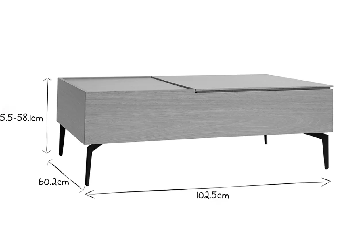 Miliboo Hochklappbarer Couchtisch aus hellem Holz und schwarzem Metall L102,5 cm SEDA* Couchtische