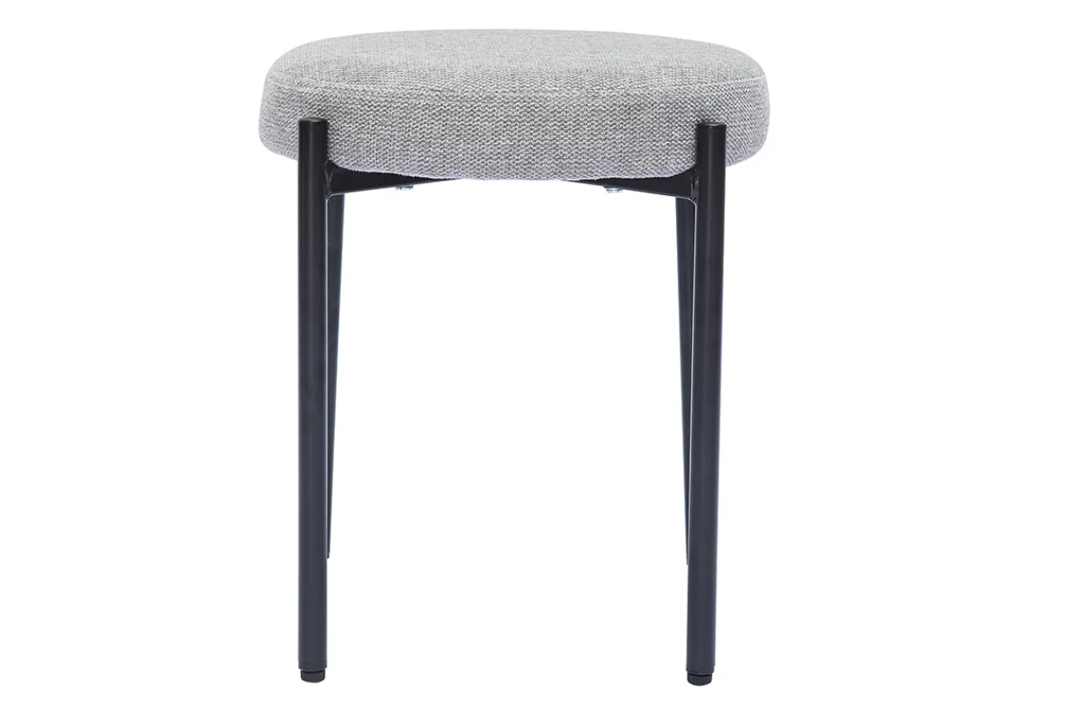Miliboo Hocker stapelbar im hellgrauen, texturierten Samtdesign mit schwarzem Metallfuß H41 cm KIKO* Design-stühle