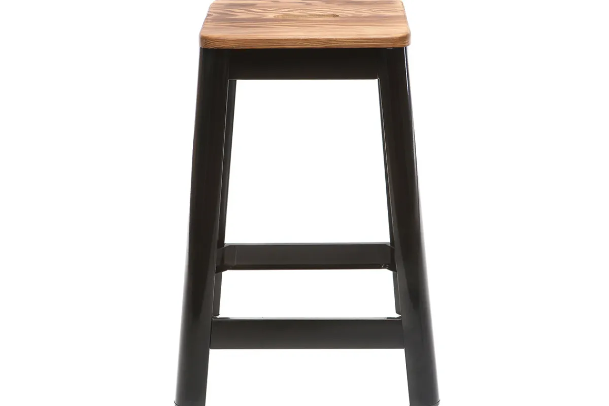 Miliboo Industrial-Barhocker aus schwarzem Metall und Holz H65 cm (2er-Pack) NICK* Barhocker