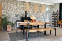 Miliboo Industrielle Design-Bank Metall und 180 cm MADISON* Holzstühle|Bänke