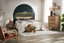 Miliboo Kommode aus hellem Holz, Rattangeflecht und schwarzem Metall 3 Schubladen L100 cm MANILLE* Kommoden|Kommoden
