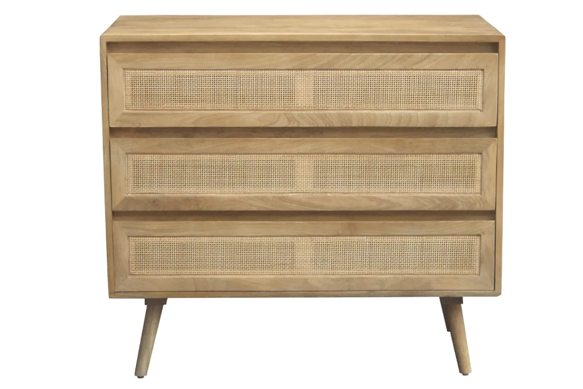Miliboo Kommode aus massivem Mangoholz und Rattan-Rohrgeflecht 3 Schubladen B90 cm ACANGE* Kommoden|Kommoden