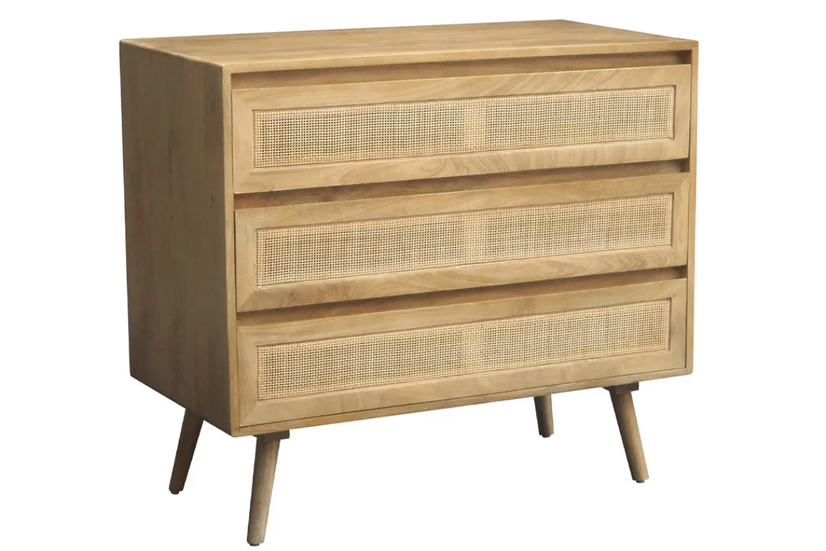 Miliboo Kommode aus massivem Mangoholz und Rattan-Rohrgeflecht 3 Schubladen B90 cm ACANGE* Kommoden|Kommoden