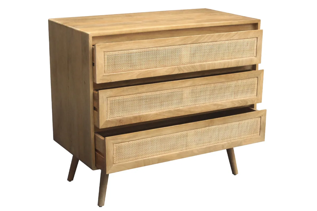 Miliboo Kommode aus massivem Mangoholz und Rattan-Rohrgeflecht 3 Schubladen B90 cm ACANGE* Kommoden|Kommoden