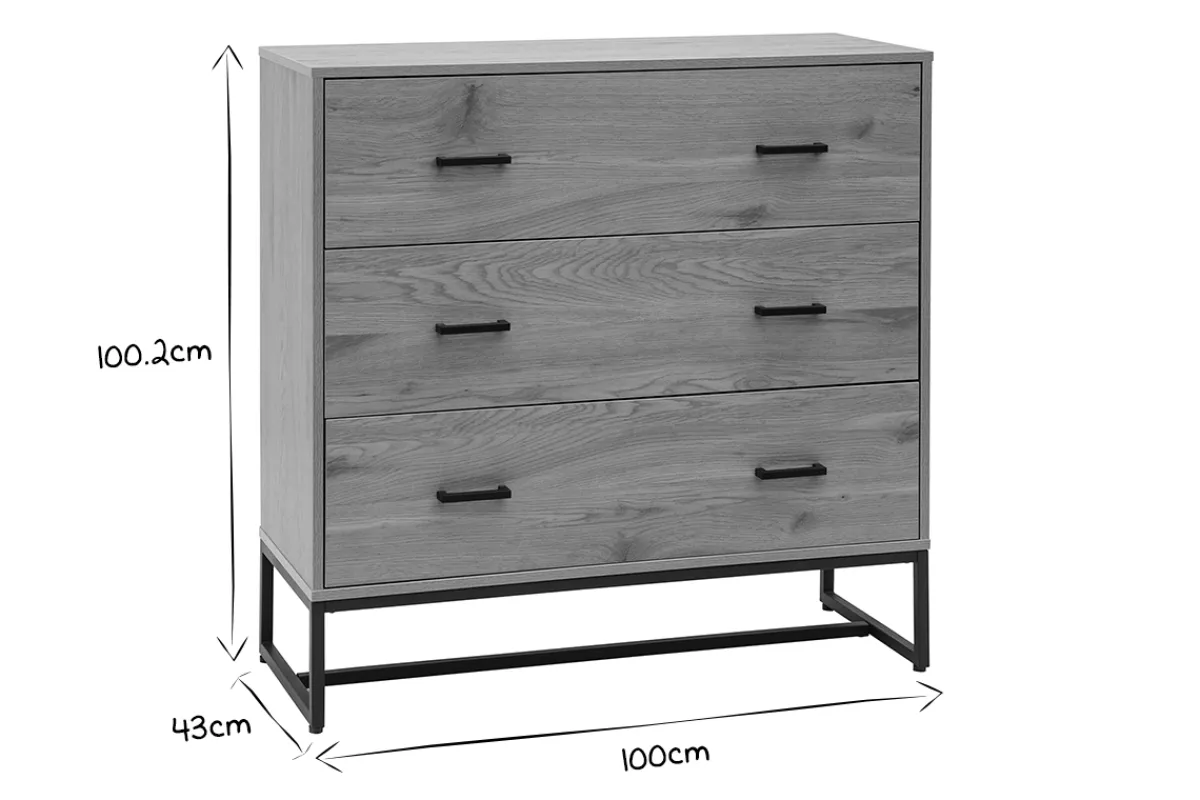 Miliboo Kommode mit 3 Schubladen in hellem Eichenholzfinish und schwarzem Metall B100 cm LOVATO* Kommoden|Kommoden