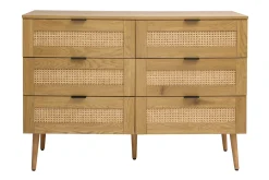 Miliboo Kommode mit heller Holzoberfläche, Rattan und schwarzem Metall, 3 Schubladen L120 cm MANILLE* Kommoden|Kommoden