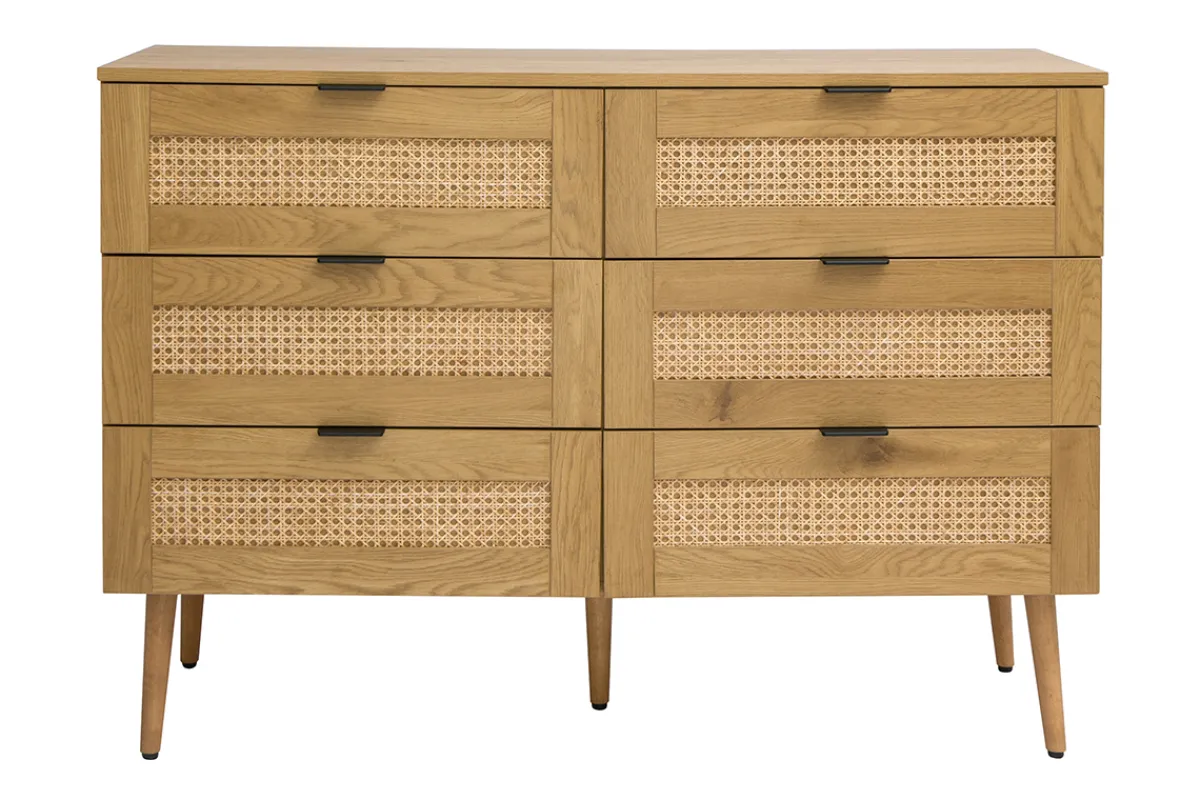 Miliboo Kommode mit heller Holzoberfläche, Rattan und schwarzem Metall, 3 Schubladen L120 cm MANILLE* Kommoden|Kommoden