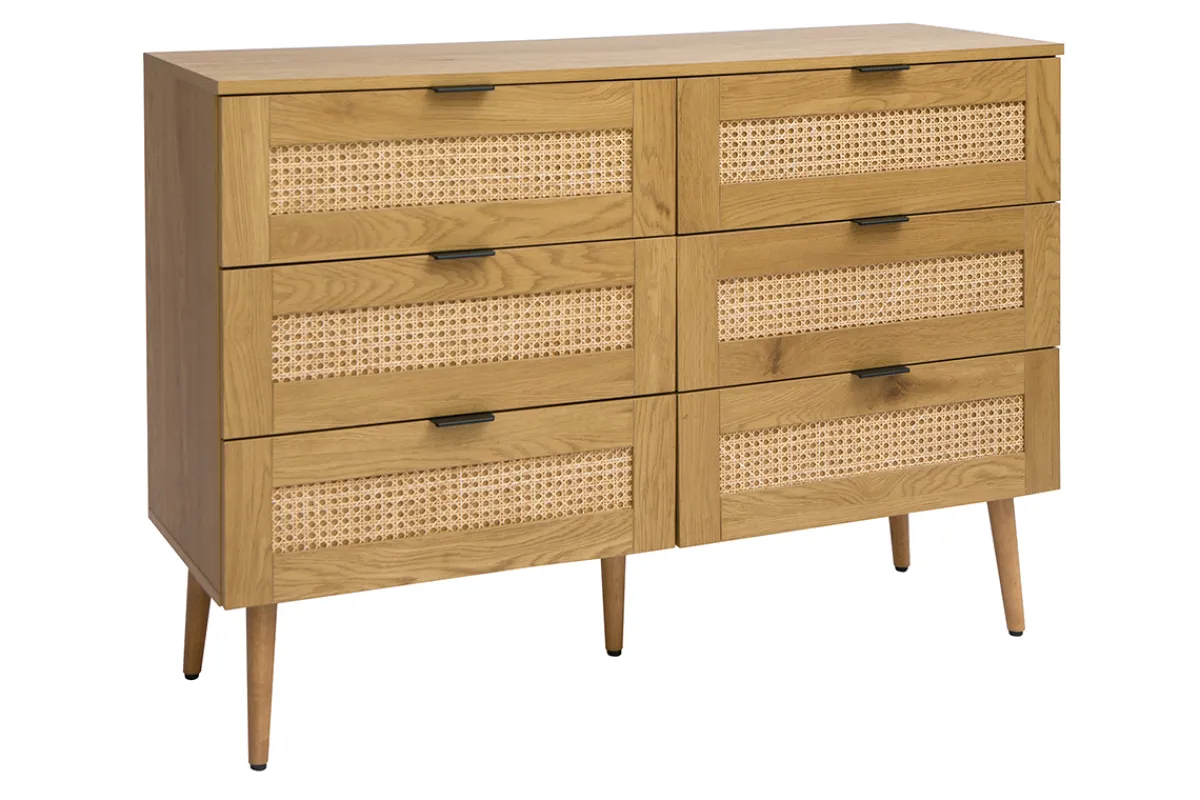Miliboo Kommode mit heller Holzoberfläche, Rattan und schwarzem Metall, 3 Schubladen L120 cm MANILLE* Kommoden|Kommoden