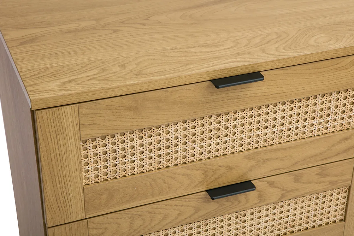 Miliboo Kommode mit heller Holzoberfläche, Rattan und schwarzem Metall, 3 Schubladen L120 cm MANILLE* Kommoden|Kommoden