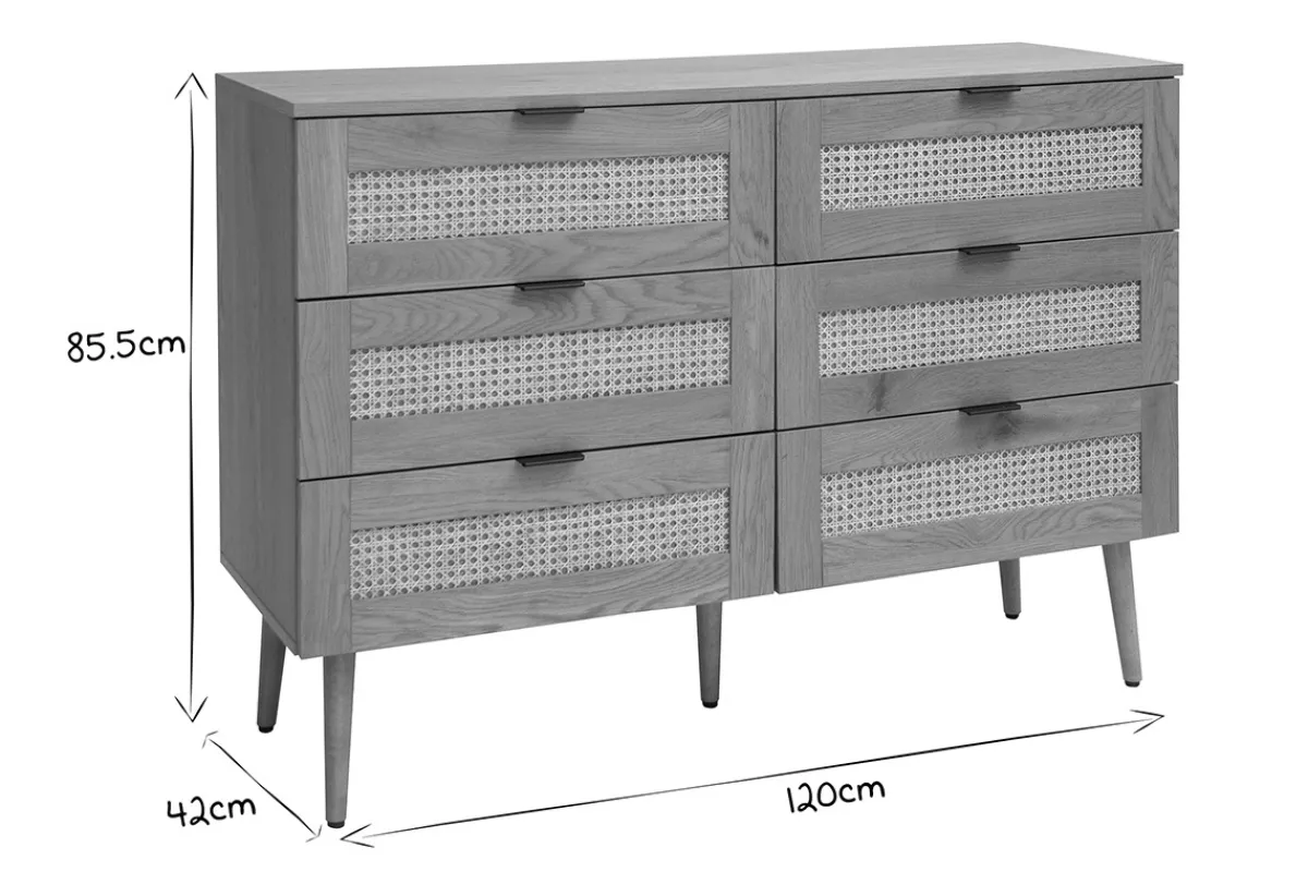 Miliboo Kommode mit heller Holzoberfläche, Rattan und schwarzem Metall, 3 Schubladen L120 cm MANILLE* Kommoden|Kommoden