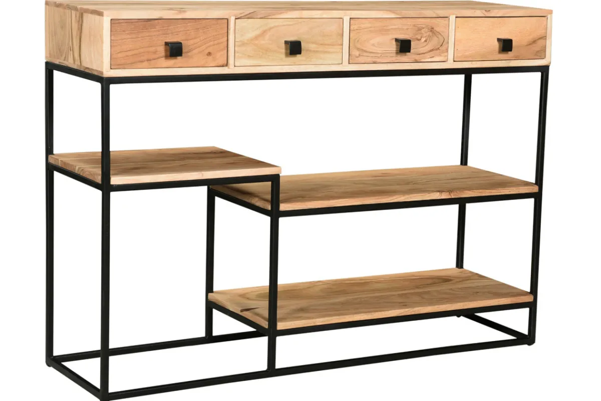 Miliboo Konsole 4 Schubladen aus Akazienholz und Metall schwarz L115 cm GRENELLE* Bücherregale|Bücherregale