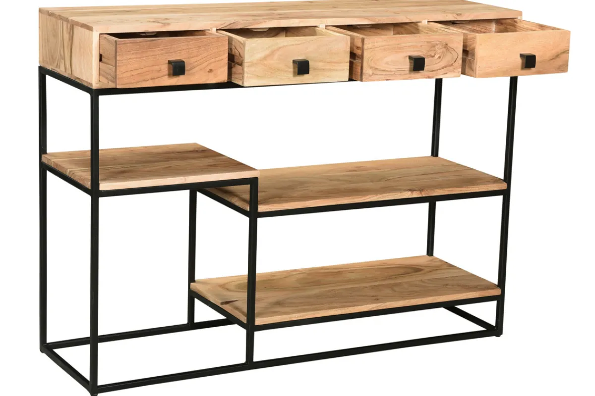 Miliboo Konsole 4 Schubladen aus Akazienholz und Metall schwarz L115 cm GRENELLE* Bücherregale|Bücherregale