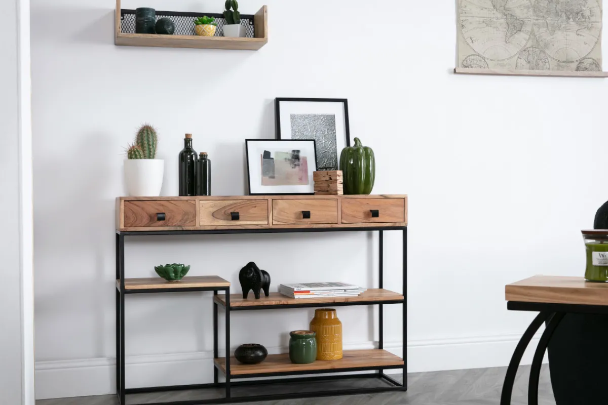 Miliboo Konsole 4 Schubladen aus Akazienholz und Metall schwarz L115 cm GRENELLE* Bücherregale|Bücherregale