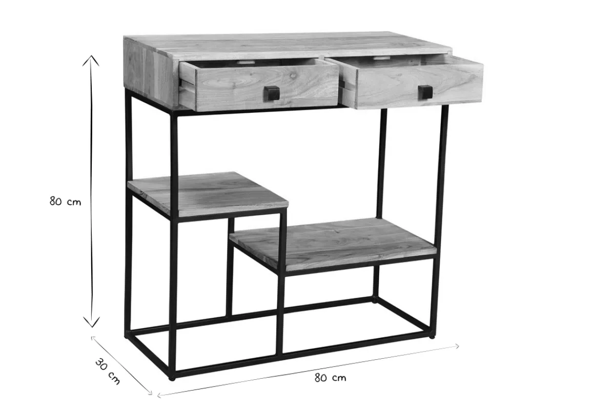 Miliboo Konsole 2 Schubladen aus Akazienholz und Metall L80 cm GRENELLE* Bücherregale|Bücherregale