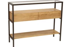 Miliboo Konsole aus massivem Mangoholz und Glasplatte 2 Schubladen B100 cm SITA* Konsolentische