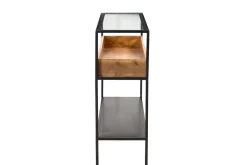 Miliboo Konsole aus schwarzem Metall mit Glasplatte und Fach aus Massivholz L100 cm HAORA* Konsolentische