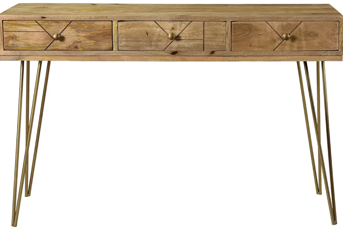 Miliboo Konsole graviert aus Mangoholz und vergoldetem Metall L120 cm LINIUM* Konsolentische|Flurmöbel