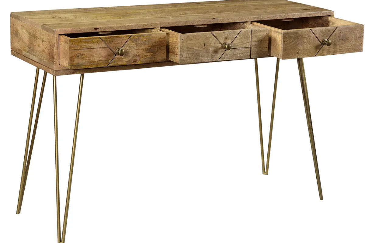 Miliboo Konsole graviert aus Mangoholz und vergoldetem Metall L120 cm LINIUM* Konsolentische|Flurmöbel