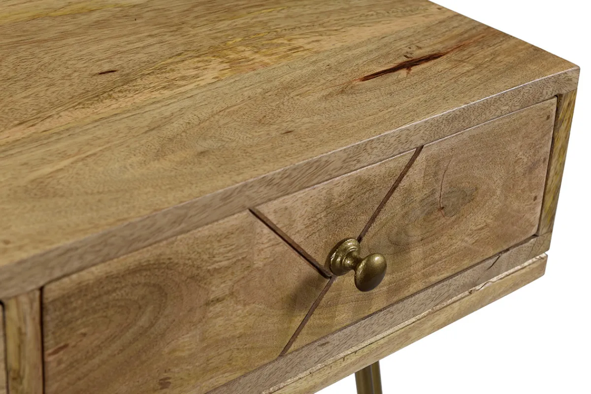 Miliboo Konsole graviert aus Mangoholz und vergoldetem Metall L120 cm LINIUM* Konsolentische|Flurmöbel