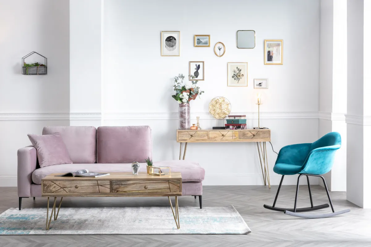 Miliboo Konsole graviert aus Mangoholz und vergoldetem Metall L120 cm LINIUM* Konsolentische|Flurmöbel
