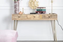 Miliboo Konsole graviert aus Mangoholz und vergoldetem Metall L120 cm LINIUM* Konsolentische|Flurmöbel