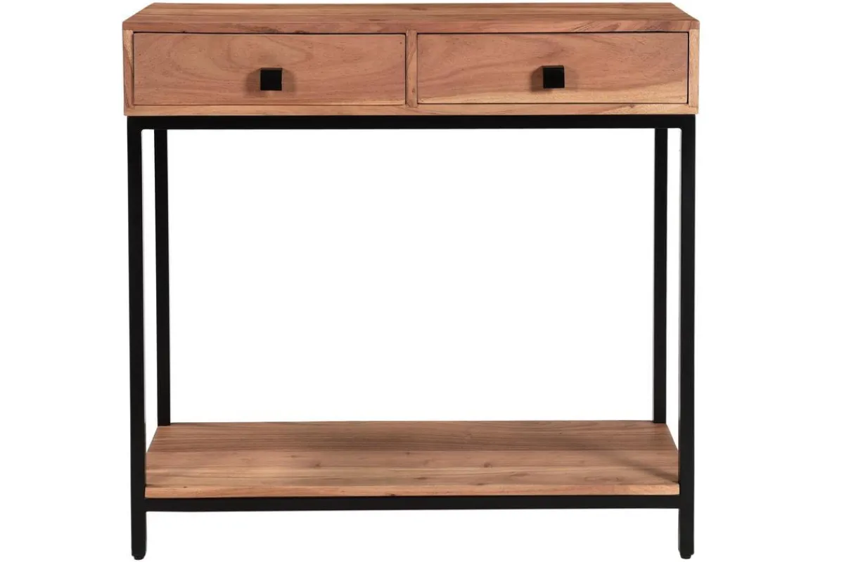 Miliboo Konsole mit 2 Schubladen aus Akazienholz und Metall B 80 cm AXELLE* Konsolentische