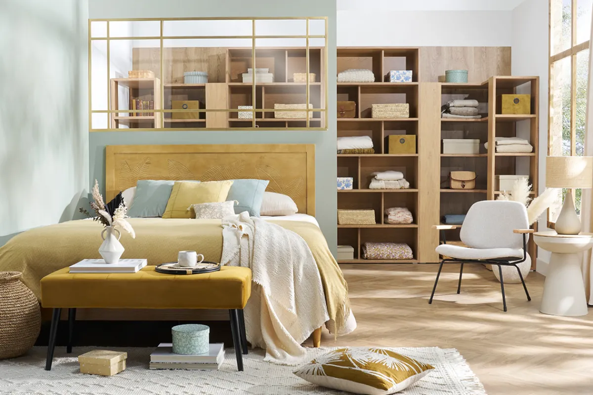 Miliboo Kopfbrett mit eingravierten Mangoholz-Motiven B165 cm VIBES* Bett-kopfteile