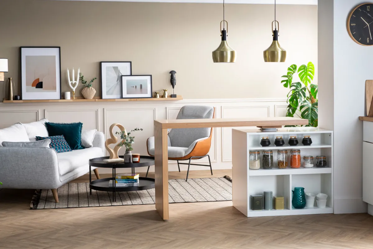 Miliboo Modularer Stehtisch mit Stauraum in Mattweiß und Eiche H91 cm MAX* Bartische/ Bar