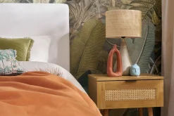 Miliboo Nachttisch aus hellem Holz, Rattangeflecht und schwarzem Metall L50cm MANILLE* Nachttische