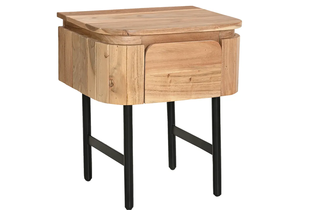 Miliboo Nachttisch aus Massivholz und schwarzem Metall mit Schublade B45 cm NAPOLI* Nachttische