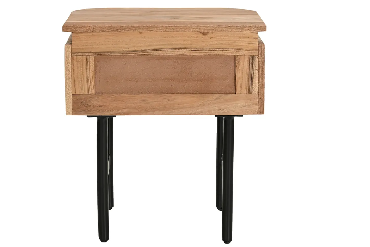 Miliboo Nachttisch aus Massivholz und schwarzem Metall mit Schublade B45 cm NAPOLI* Nachttische