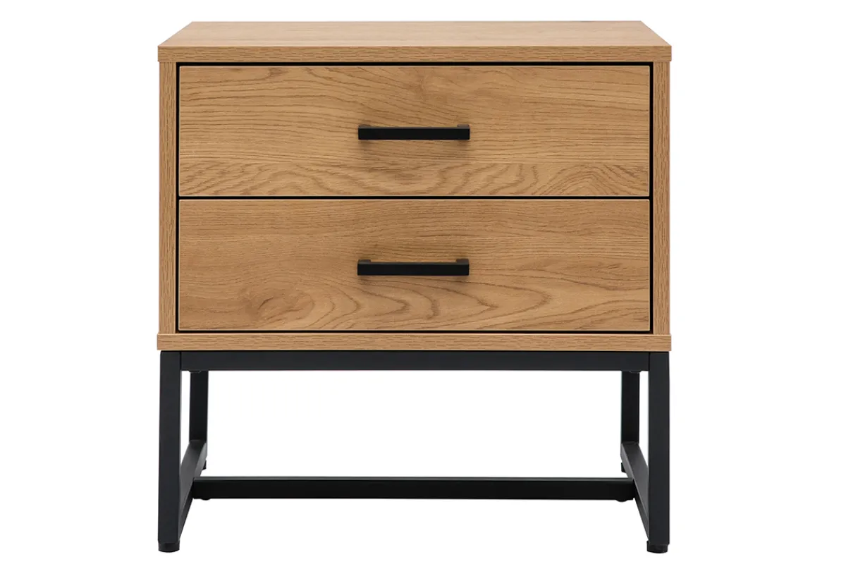 Miliboo Nachttisch mit 2 Schubladen in hellem Eichenholzfinish und schwarzen Metallgestell L50 cm LOVATO* Nachttische