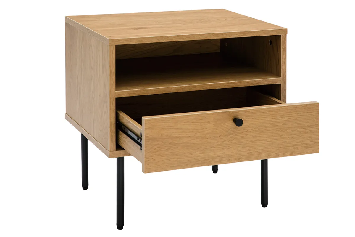 Miliboo Nachttisch mit Ablagefächern in hellem Eichenholzfinish und schwarzen Metallfüßen L50 cm PERNELLE* Nachttische