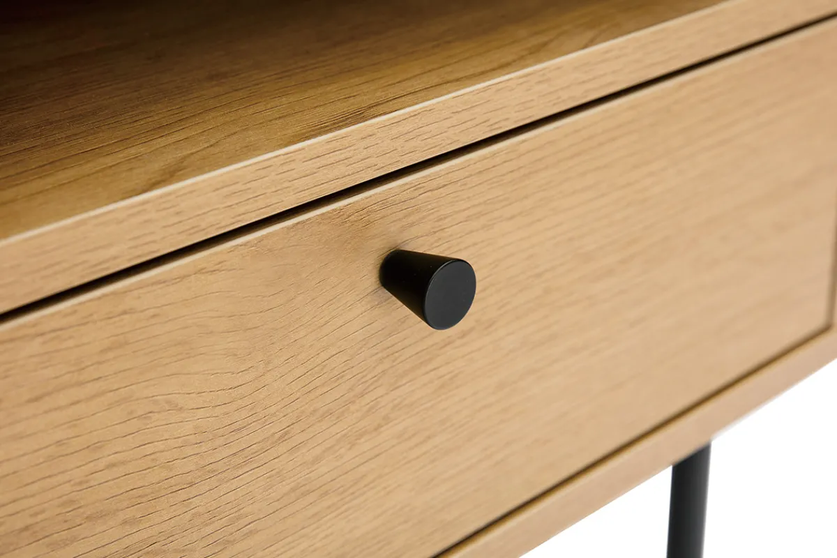 Miliboo Nachttisch mit Ablagefächern in hellem Eichenholzfinish und schwarzen Metallfüßen L50 cm PERNELLE* Nachttische