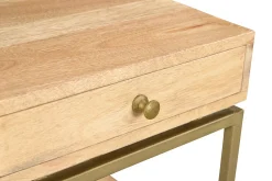 Miliboo Nachttisch mit Ablagefächern aus hellem, massivem Mangoholz und goldfarbenem Metall OCTAVIE* Nachttische
